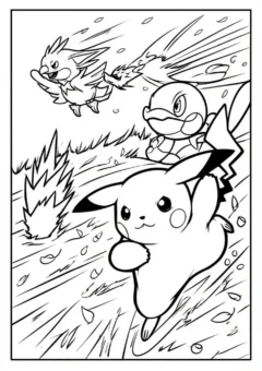 Tranh tô màu Pikachu chạy dễ thương cho bé.