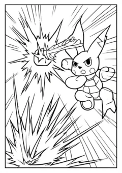Tranh tô màu Pikachu chiến đấu mạnh mẽ cho bé.