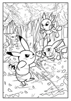 Tranh tô màu Pokemon Pikachu dũng cảm chiến đấu.
