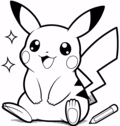 Cute Pikachu coloring page with a happy expression, perfect for young kids.
