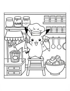 Tranh tô màu Pikachu đầu bếp đáng yêu