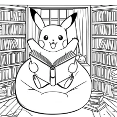 tranh tô màu Pikachu đọc sách đáng yêu