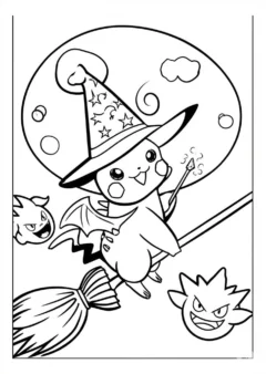 Tranh tô màu Pikachu hóa trang đáng yêu cho bé.
