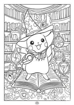Tranh Tô Màu Pokemon, Pikachu đội mũ phù thủy đêm Halloween.