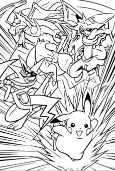 Tranh Tô Màu Pokemon, Pikachu phóng điện tấn công mạnh mẽ.