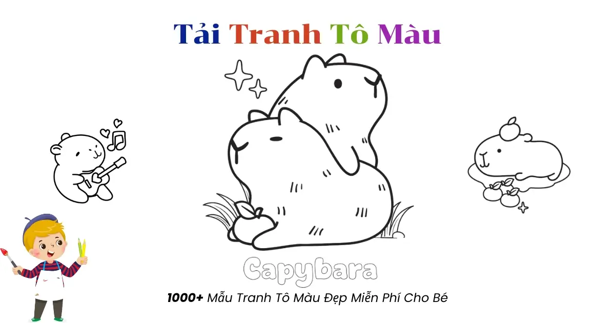 100+ Tranh Tô Màu Capybara – Dễ Thương, Đơn Giản & Miễn Phí!