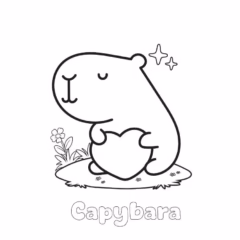 Tranh tô màu Capybara chibi dễ thương cho bé.