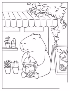 Tranh tô màu capybara chibi dễ thương cho bé.