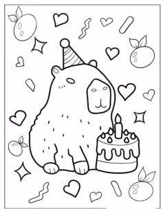 Tranh tô màu Capybara chibi dễ thương.