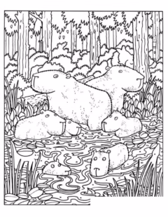 tranh tô màu capybara dễ thương đơn giản