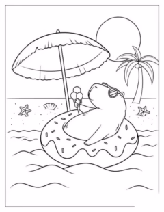 Tranh tô màu capybara cute chibi dễ thương.