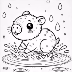 Tranh tô màu capybara dễ thương ngồi đáng yêu.