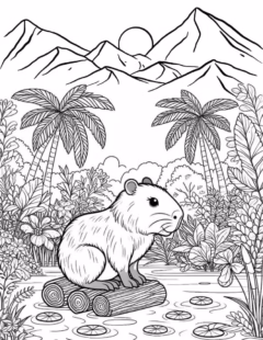 Tranh tô màu capybara dễ thương và đơn giản.