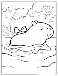 Tranh tô màu capybara dễ thương, đơn giản cho bé.