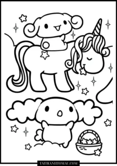 Tranh tô màu Cinnamoroll cưỡi ngựa dễ thương cho bé.