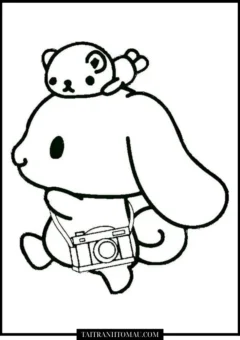 Tranh tô màu Cinnamoroll cõng bạn đi chơi dễ thương.
