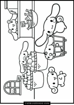 Tranh tô màu Cinnamoroll vui chơi ngoài công viên.