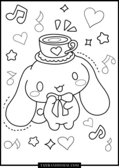 Tranh tô màu Cinnamoroll đáng yêu cùng bạn bè.