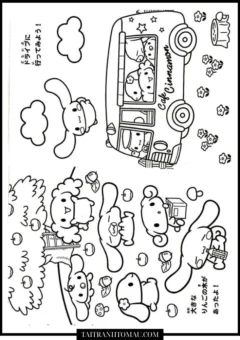 Tranh tô màu Cinnamoroll đi chơi công viên.