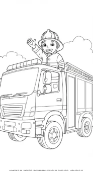 Tranh tô màu lính cứu hỏa đang cười tươi.