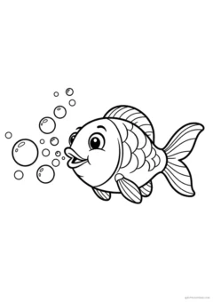 Coloring page of a school of funny fish swimming together in the ocean.