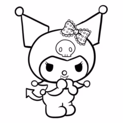 Tranh tô màu Kuromi siêu dễ thương đang ngồi.