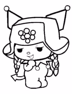 Tranh tô màu Kuromi đáng yêu với nơ hồng.