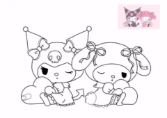Tranh tô màu Kuromi dễ thương với biểu cảm tinh nghịch.