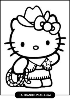 Tranh Hello Kitty Cho Bé Mới Tập Tô - Cao bồi
