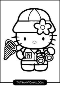 Tranh Hello Kitty Cho Bé Mới Tập Tô - hái hoa bắt bướm