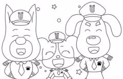 Coloring page of Sheriff Labrador investigating a case with a magnifying glass