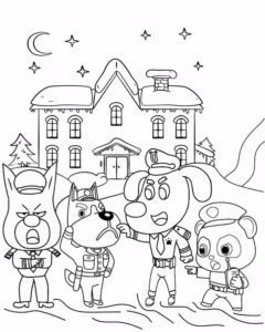 Sheriff Labrador coloring page showing him standing and saluting
