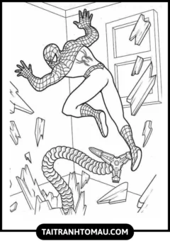 Tranh Tô Màu Người Nhện Spiderman Bị Quái Vật Tấn Công