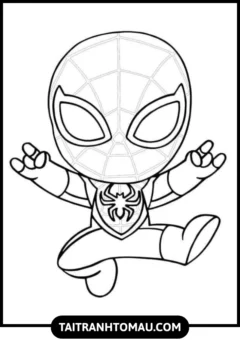 Tranh Tô Màu Người Nhện (Spider-Man) Cực Ngầu, Spider-Man chibi đầu to mắt tròn.