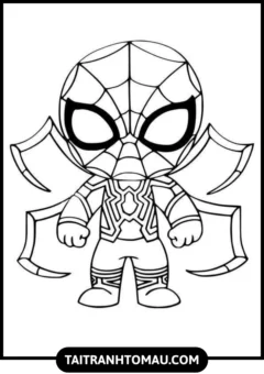 Tranh Tô Màu Người Nhện (Spider-Man) Cực Ngầu, người nhện chibi giơ tay bắn tơ.