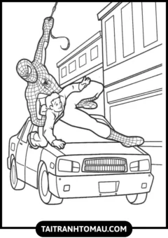 Tranh Tô Màu Người Nhện (Spider-Man) Cực Ngầu, người nhện cứu người dân khỏi nguy hiểm.