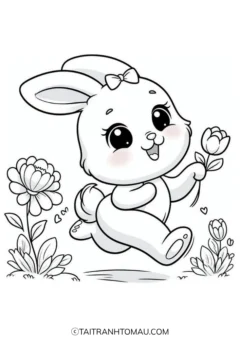 Cute cartoon rabbit coloring page with big, sparkling eyes waiting to be colored.