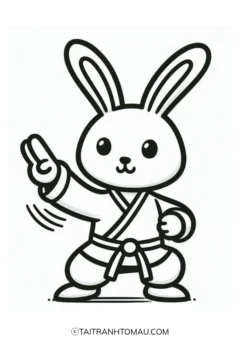 Tranh Tô Màu Con Thỏ Cute, chú thỏ tai dài ngồi giữa bãi cỏ.