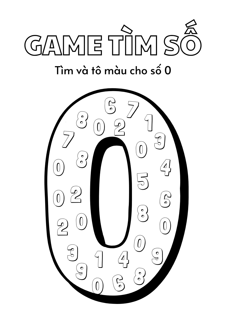 Tải Miễn Phí Trò Chơi Học Số Cho Bé: 10 Tranh Tô Màu Tìm Số 0-9 (PDF A4)