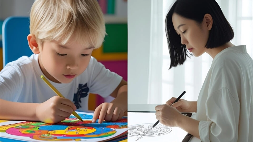 Tô màu giúp trẻ phát triển trí tưởng tượng như thế nào so với người lớn làm sáng tạo