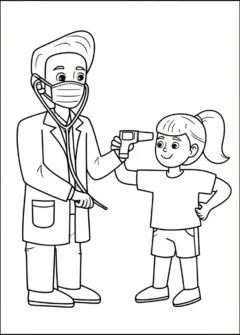 Tranh Tô Màu Bác Sĩ, bác sĩ đo nhiệt độ cho bệnh nhân nhí.