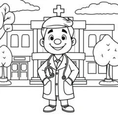 Tranh Tô Màu Bác Sĩ, bác sĩ nam cười tươi động viên bệnh nhân.