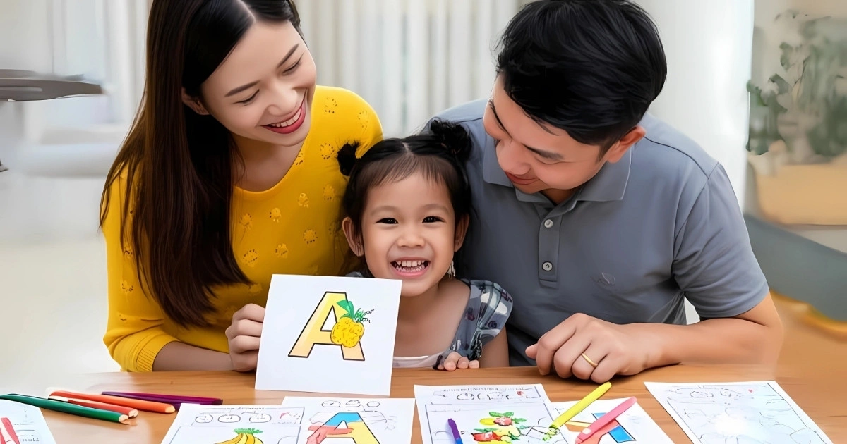 Từ A đến Z: bé học chữ cái qua tranh tô màu dễ như chơi với chữ minh họa sinh động