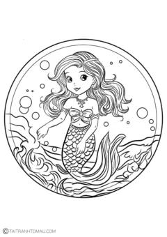 Tranh tô màu nàng tiên cá anime đẹp mắt, miễn phí.